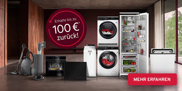 Jetzt teilnehmendes AEG Aktionsmodell kaufen und bis zu 100 €* Cashback sichern.