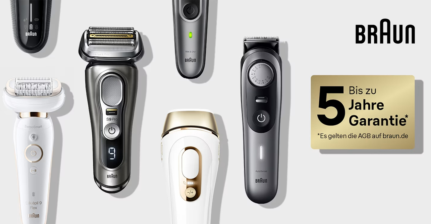 Verlängern Sie jetzt die Garantie Ihres neuen Braun Geräts auf bis zu 5 Jahre!