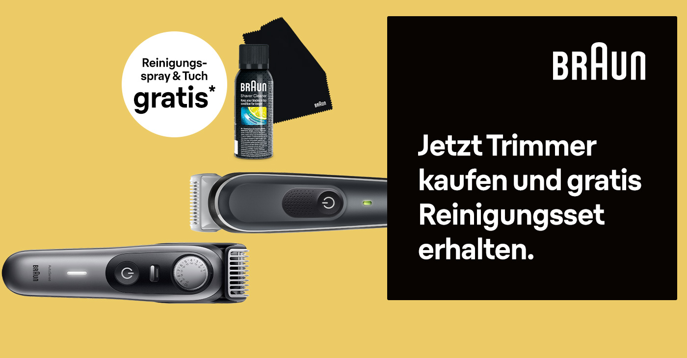 Braun Trimmer kaufen – Gratis Reinigungsspray & Tuch erhalten