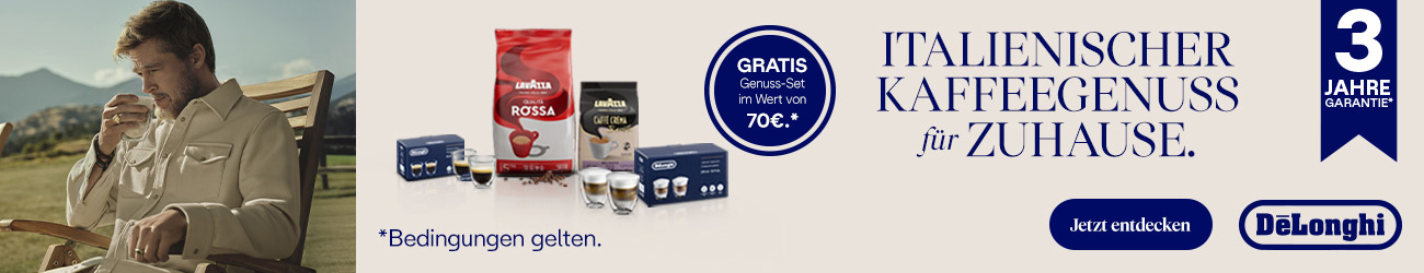 Jetzt GRATIS Delonghi Genuss-Set im Wert von 70€ sichern!