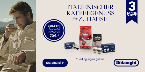 Jetzt GRATIS Delonghi Genuss-Set im Wert von 70€ sichern!