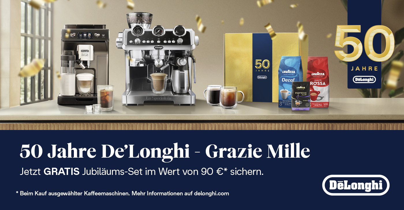 Jetzt GRATIS Delonghi Jubiläums-Set im Wert von 90€ sichern!