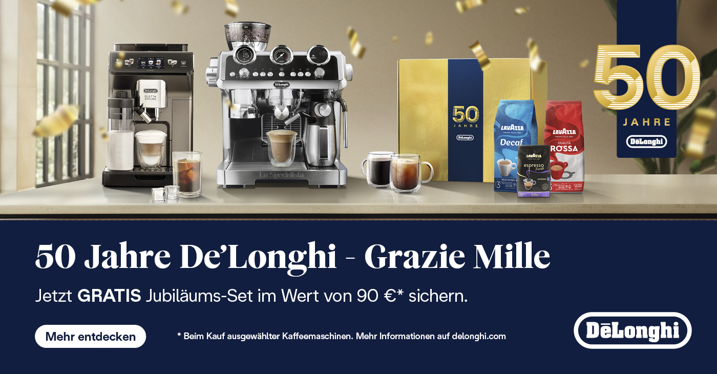 Jetzt GRATIS Delonghi Jubiläums-Set im Wert von 90€ sichern!