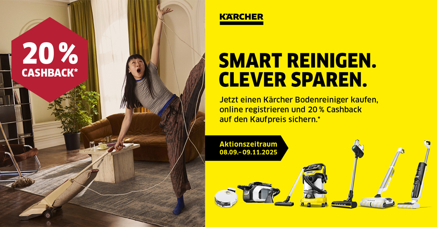 Jetzt einen KÃ¤rcher Bodenreiniger kaufen, online registrieren und 20% Cashback auf den Kaufpreis sichern.