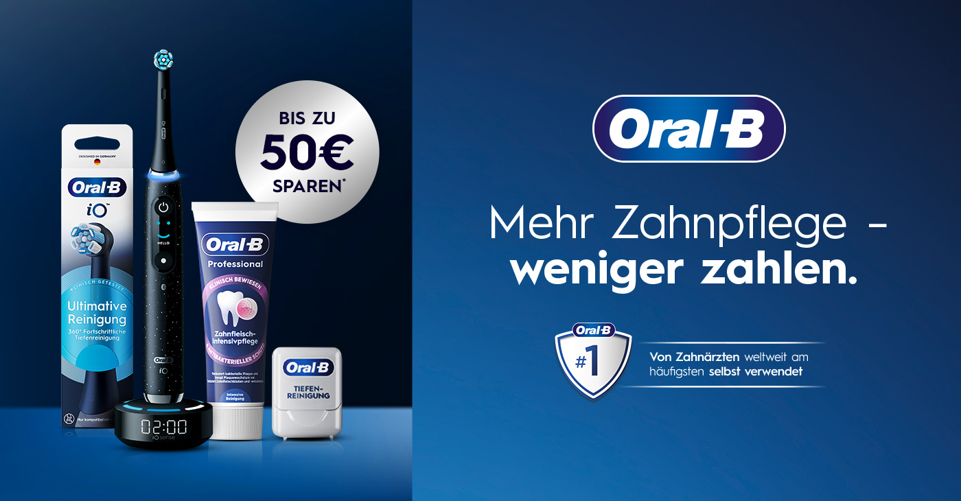 Mehr Zahnpflege - weniger zahlen. Bis zu 50€ sparen mit Oral-B.