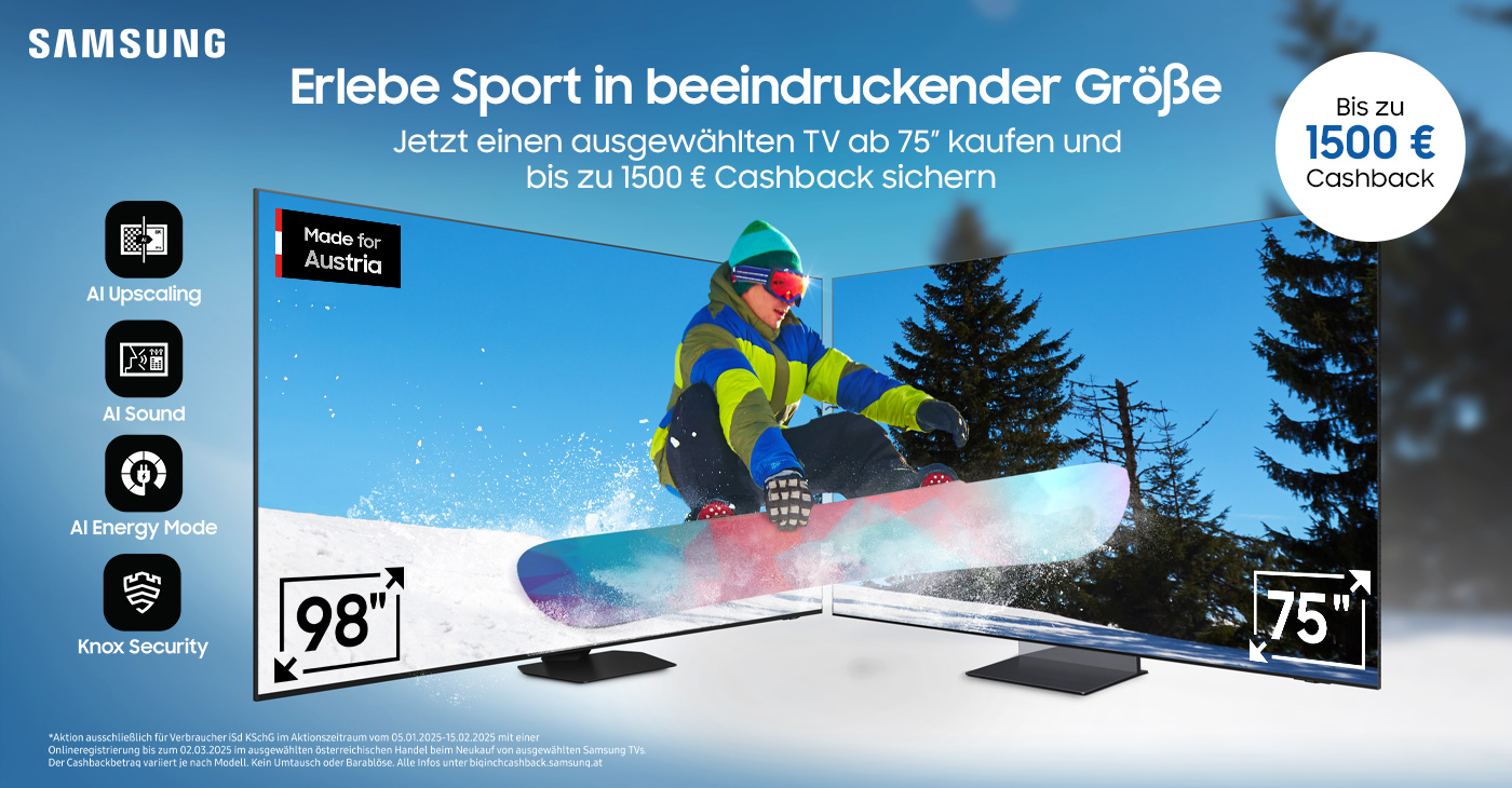 Erlebe Sport in beeindruckender Größe! Jetzt ausgewählten TV kaufen und bis zu 1500€ Cashback erhalten.