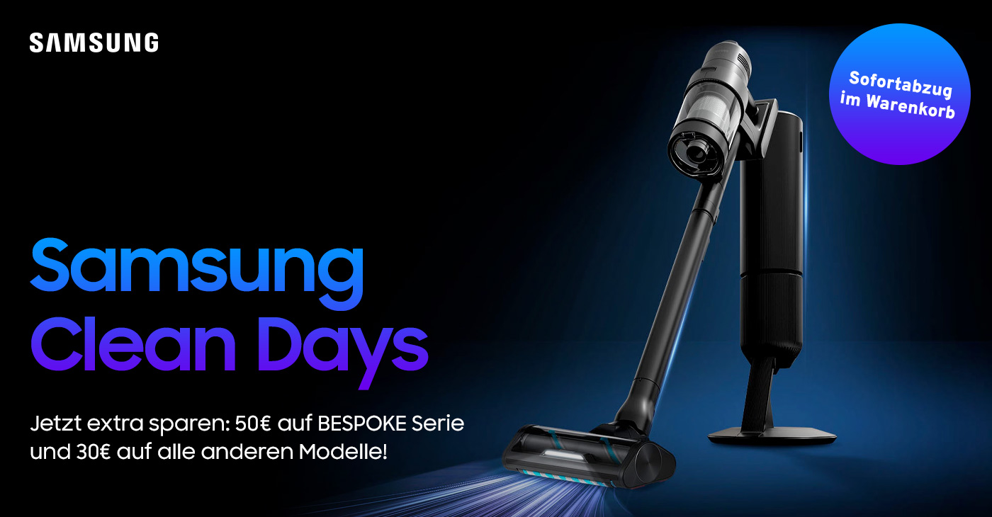 Jetzt extra sparen: 50 € auf BESPOKE Serie und 30€ auf alle anderen Modelle direkt im Warenkorb!