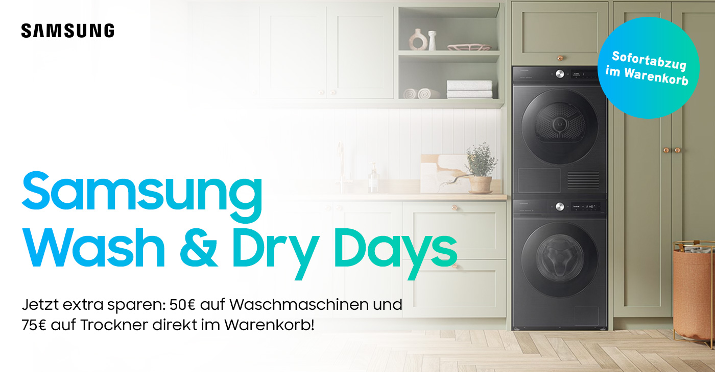 Jetzt extra sparen: 50 € auf Waschmaschinen und 75 € auf Trockner direkt im Warenkorb!