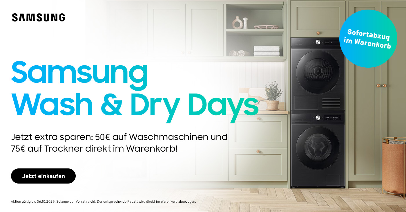 Jetzt extra sparen: 50â‚¬ auf Waschmaschinen und 75â‚¬ auf Trockner direkt im Warenkorb!