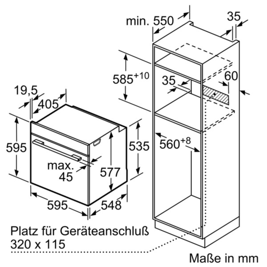 Bosch HSG636XS6 Dampfbackofen Einbau Edelstahl Gerätemaße (HxBxT): 595 x 595 x 548 mm