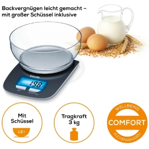 Beurer KS25 Küchenwaage mit Wiegeschüssel 70415 