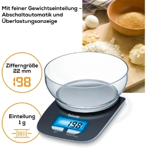 Beurer KS25 Küchenwaage mit Wiegeschüssel 70415 