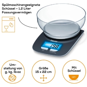 Beurer KS25 Küchenwaage mit Wiegeschüssel 70415 