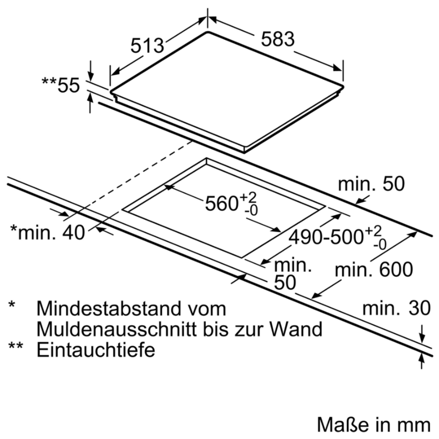 Siemens EI645CFB1E  Induktions-Kochfeld, 60 cm herdgebunden Einbaumaße: 560 mm x 490 mm Flachrahmen  