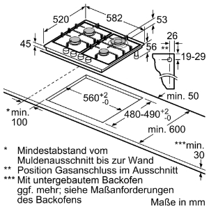 Siemens EC6A5HB90D iQ500, Gaskochfeld, 60cm stepFlame Technology, Wokbrenner mit 3,3 kW