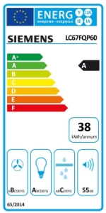 Siemens LC67FQP60 Kamin Dunstabzughaube 60 cm EEK A Schwarz mit Glasschirm Vertikal Esse 