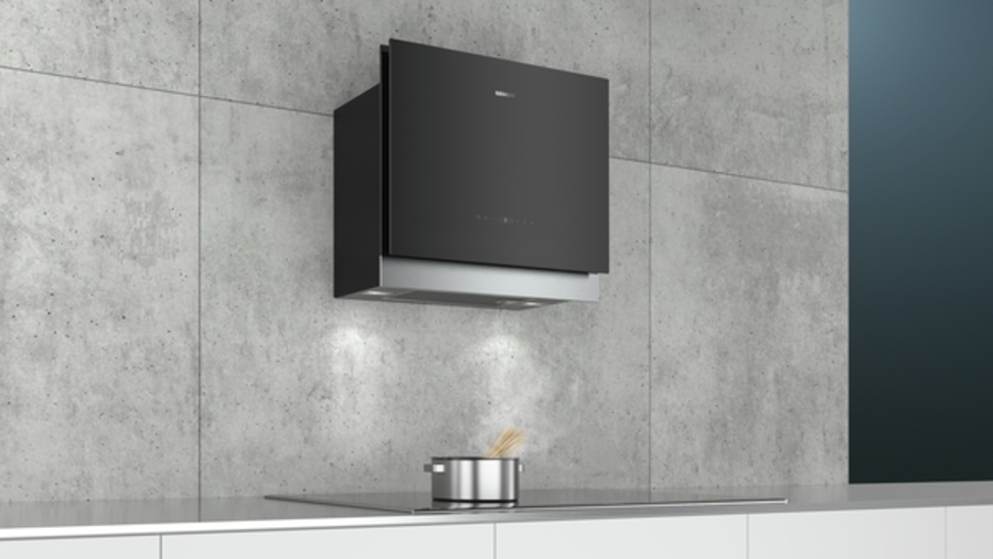 Siemens LC67FQP60 Kamin Dunstabzughaube 60 cm EEK A Schwarz mit Glasschirm Vertikal Esse 