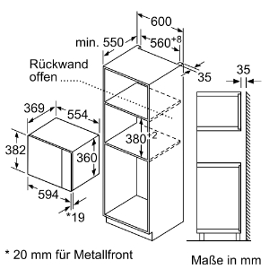 Bosch BEL554MS0 Serie 6 Einbau-Mikrowelle  Edelstahl/Schwarz 59 x 38 cm
