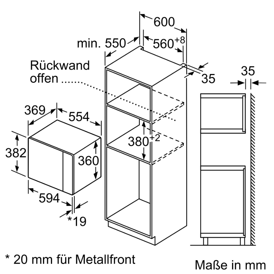 Bosch BEL554MS0 Serie 6 Einbau-Mikrowelle  Edelstahl/Schwarz 59 x 38 cm