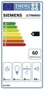 Siemens LC77BHM50 Kamin- Dunstabzugshaube Edelstahl 75 cm  Abluft,Umluft umrüstbar,710m³/?h (Abluft), 370m³/?h (Umluft)