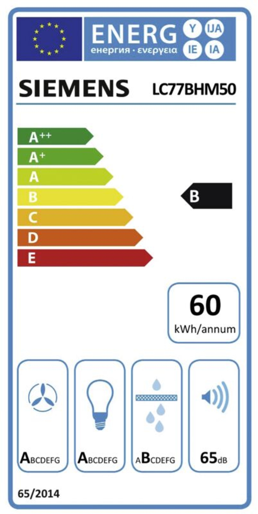 Siemens LC77BHM50 Kamin- Dunstabzugshaube Edelstahl 75 cm  Abluft,Umluft umrüstbar,710m³/?h (Abluft), 370m³/?h (Umluft)