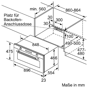 Siemens VB558C0S0 iQ500, Einbau-Backofen Gerätemaße (HxBxT): 475 x 896 x 572 mm