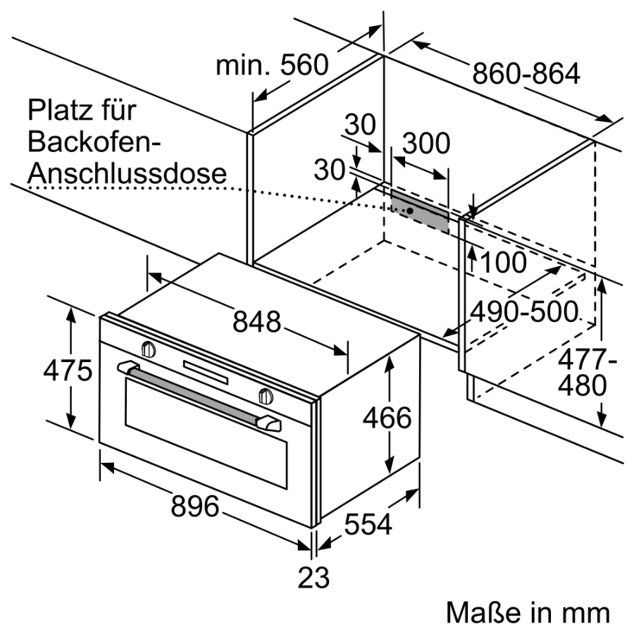Siemens VB558C0S0 iQ500, Einbau-Backofen Gerätemaße (HxBxT): 475 x 896 x 572 mm