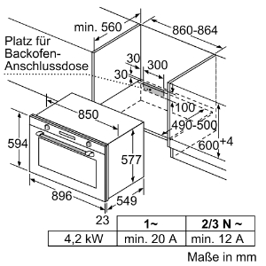 Siemens VB578D0S0 iQ500, Einbau-Backofen Gerätemaße (HxBxT): 594 x 896 x 570 mm