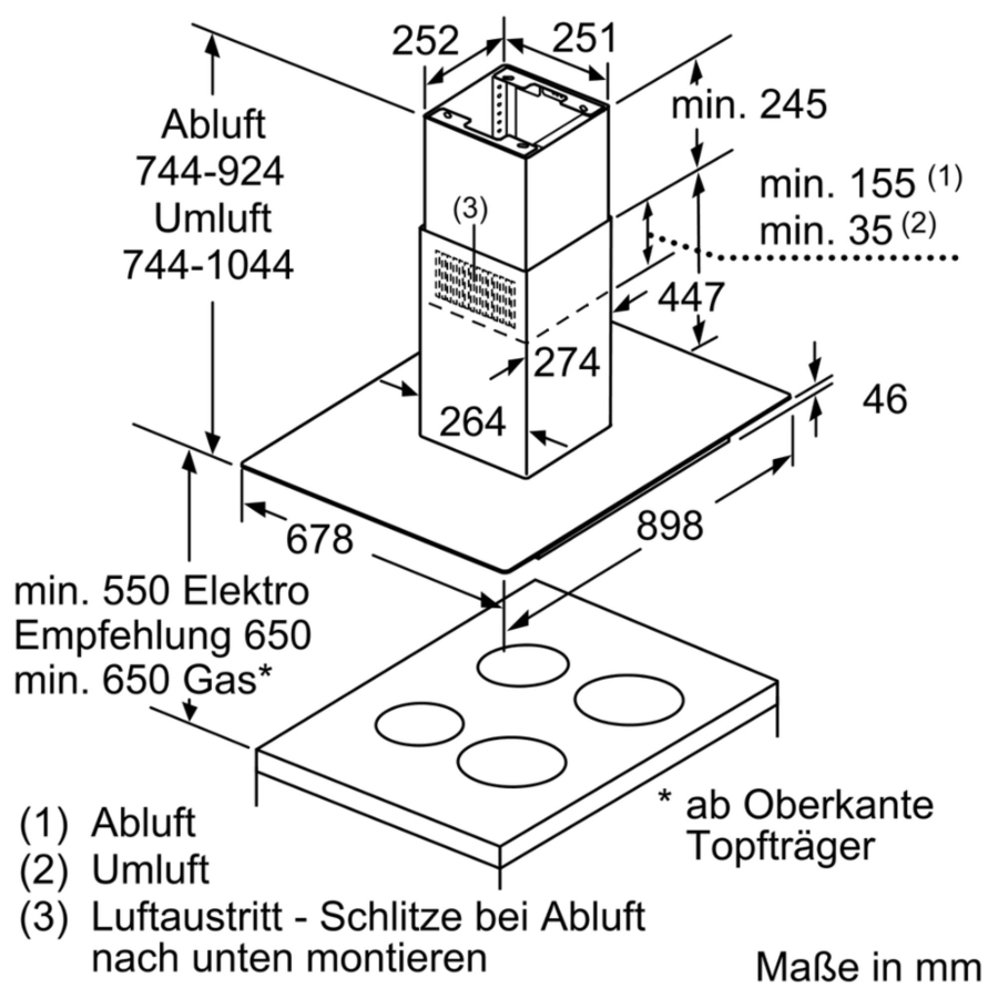 Siemens LF97GBM50 Glas-EsseEdelstahl mit Glasschirm Insel-Esse, 90 cm