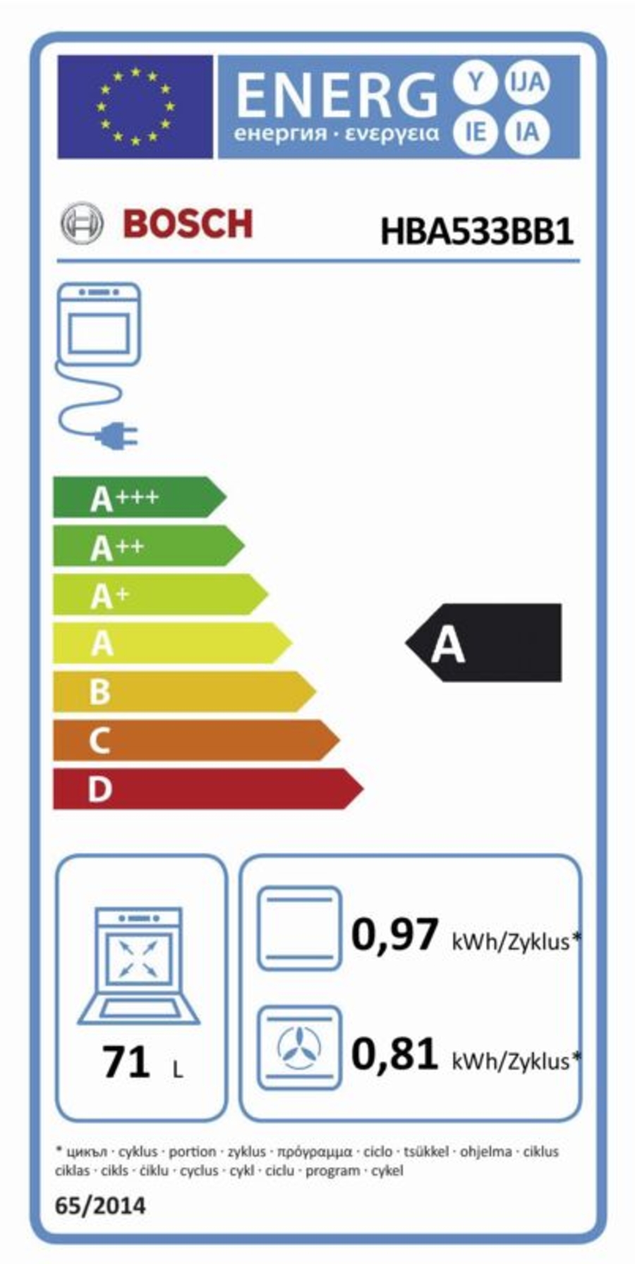 Bosch HBA533BB1 Backofen Vulkan Schwarz 
