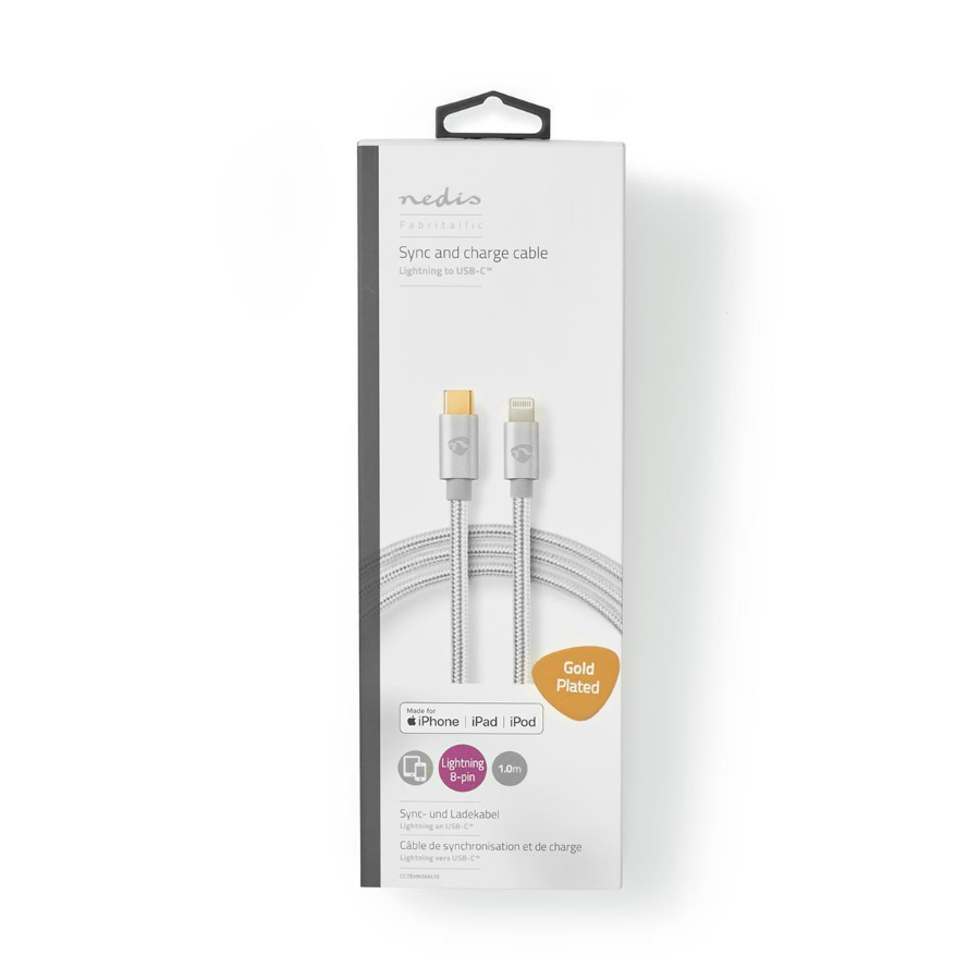 Nedis CCTB39650AL10 Apple Lightning-Kabel | Lightning-Stecker 8-polig – USB-C | 1,0 m | Aluminium