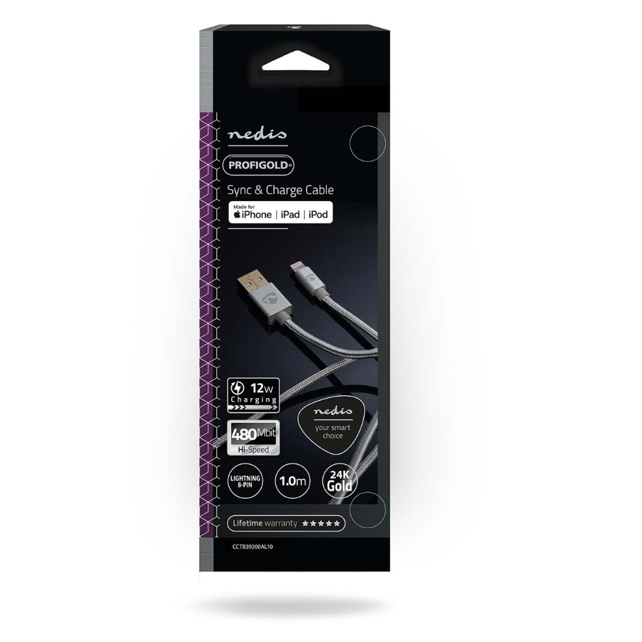 Nedis CCTB39300AL10 Lightning Kabel 1.00 m | Rund | Geflochten  Daten- und Ladekabel | Vergoldet, 1,0 m | USB-A-Stecker