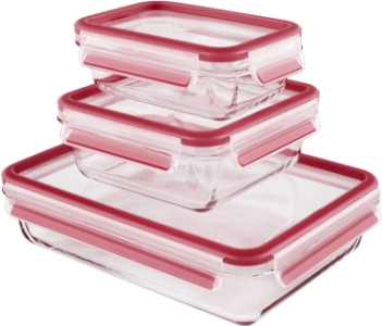 Emsa 514168 Clip&Close Glas rechteckig Aufbewahrungsbehälter SET 3-tlg. rot