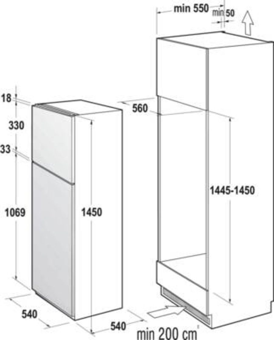 Gorenje RFI4152P1 Kühl-Gefrierkombination Einbau  144cm Nische