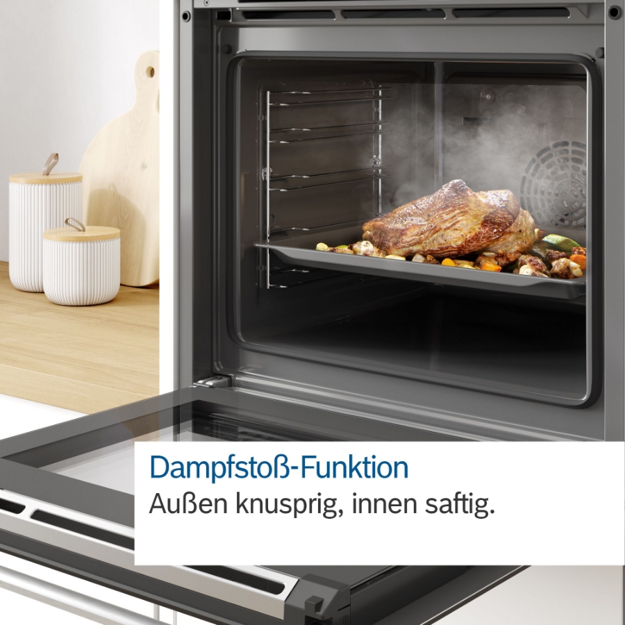 Bosch HRG6753S2 Edelstahl Backofen mit Dampfunterstützung Pyrolyse(Selbstreinigung)