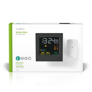 Nedis WEST404BK Wetterstation  LED-Anzeige | Weckerfunktion nnen- und Aussenbereich | Inklusive schnurloser Wettersensor
