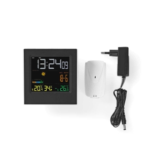 Nedis WEST404BK Wetterstation  LED-Anzeige | Weckerfunktion nnen- und Aussenbereich | Inklusive schnurloser Wettersensor