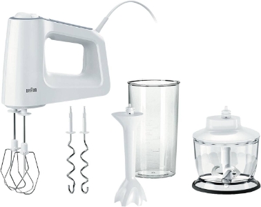 Braun Domestic Home HM 3135 MultiMIx 3 Handmixer Weiss 500W zum Backen & Kochen, inkl. Schneebesen, Knethaken