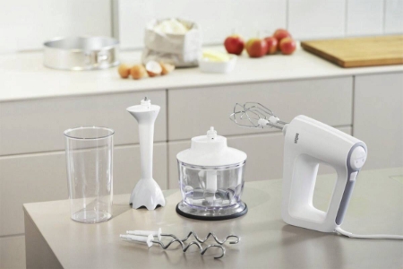 Braun Domestic Home HM 3135 MultiMIx 3 Handmixer Weiss 500W zum Backen & Kochen, inkl. Schneebesen, Knethaken