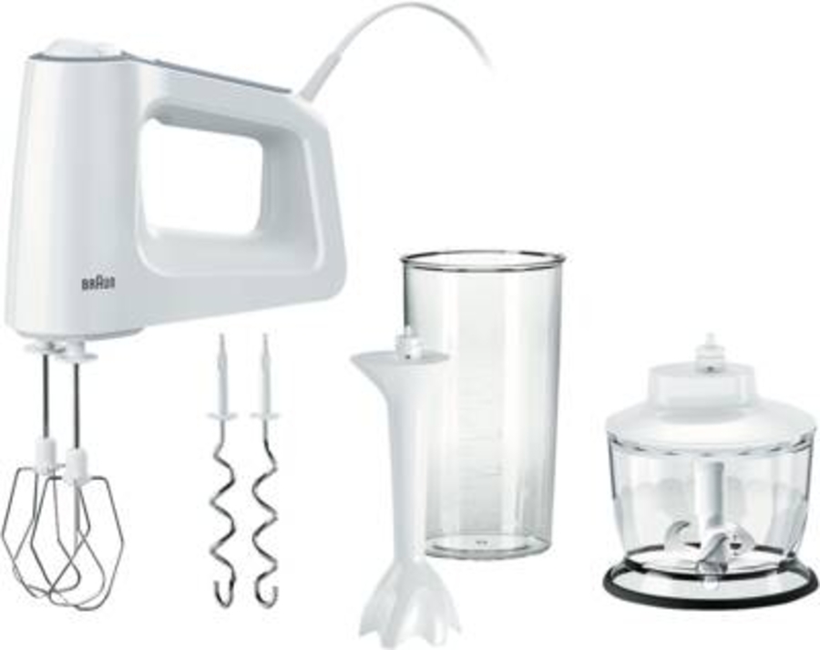 Braun Domestic Home HM 3135 MultiMIx 3 Handmixer Weiss 500W zum Backen & Kochen, inkl. Schneebesen, Knethaken