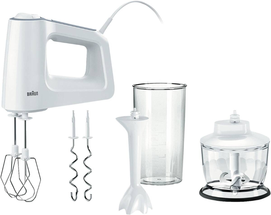 Braun Domestic Home HM 3135 MultiMIx 3 Handmixer Weiss 500W zum Backen & Kochen, inkl. Schneebesen, Knethaken