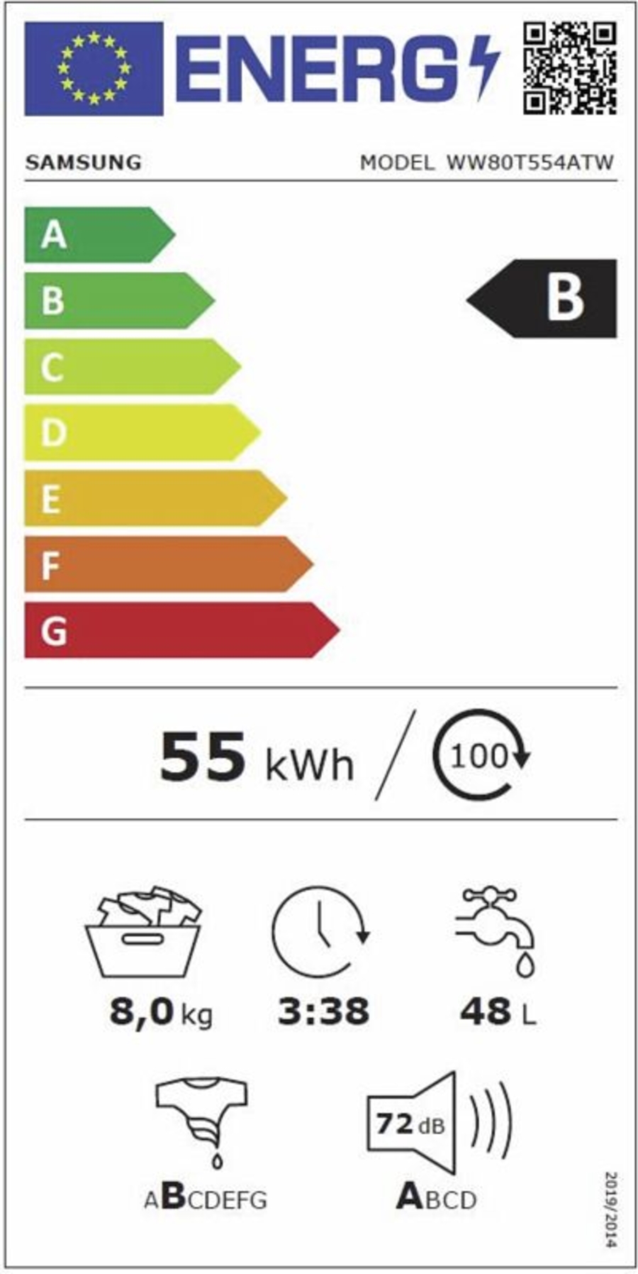 Samsung WW80T554ATW/S2 Waschmaschine mit Addwash 8kg 1400u/pM