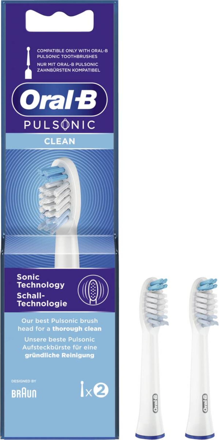 Oral-B Aufsteckbürsten Pulsonic, Clean 2er, 1299783 weiß