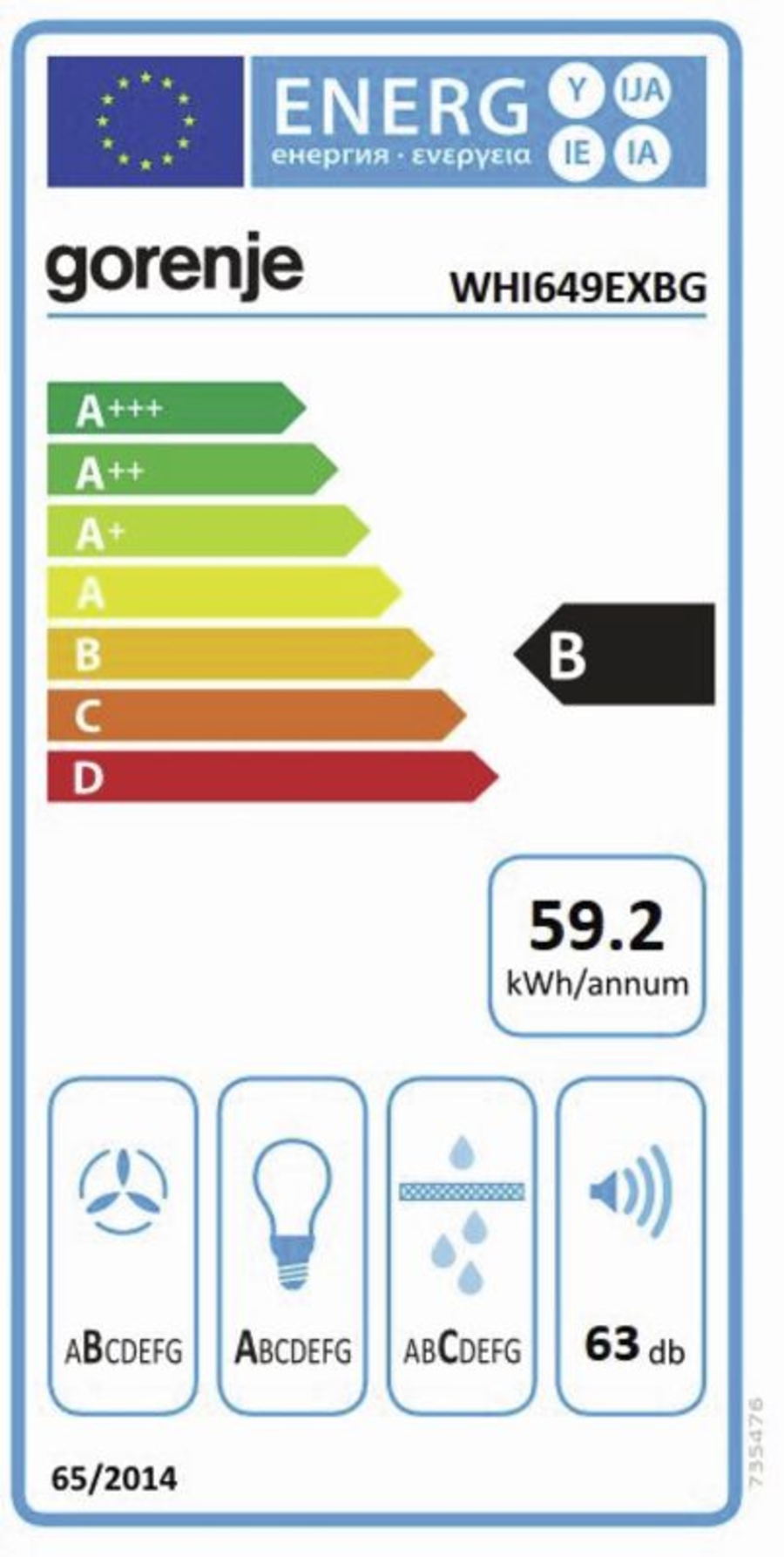 Gorenje WHI649EXBG Kamin-Dunstabzugshaube Gerätemaß (B x H x T): 60 × 38 × 33,5 cm