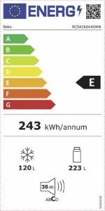 Beko RCSA366K40WN Kühl-Gefrierkombination 343L 185,2 cm hoch, 59,5 cm breit