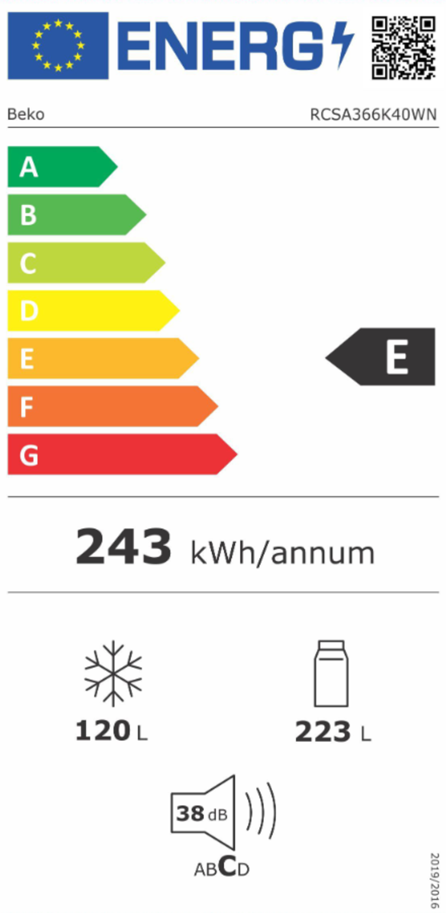 Beko RCSA366K40WN Kühl-Gefrierkombination 343L 185,2 cm hoch, 59,5 cm breit