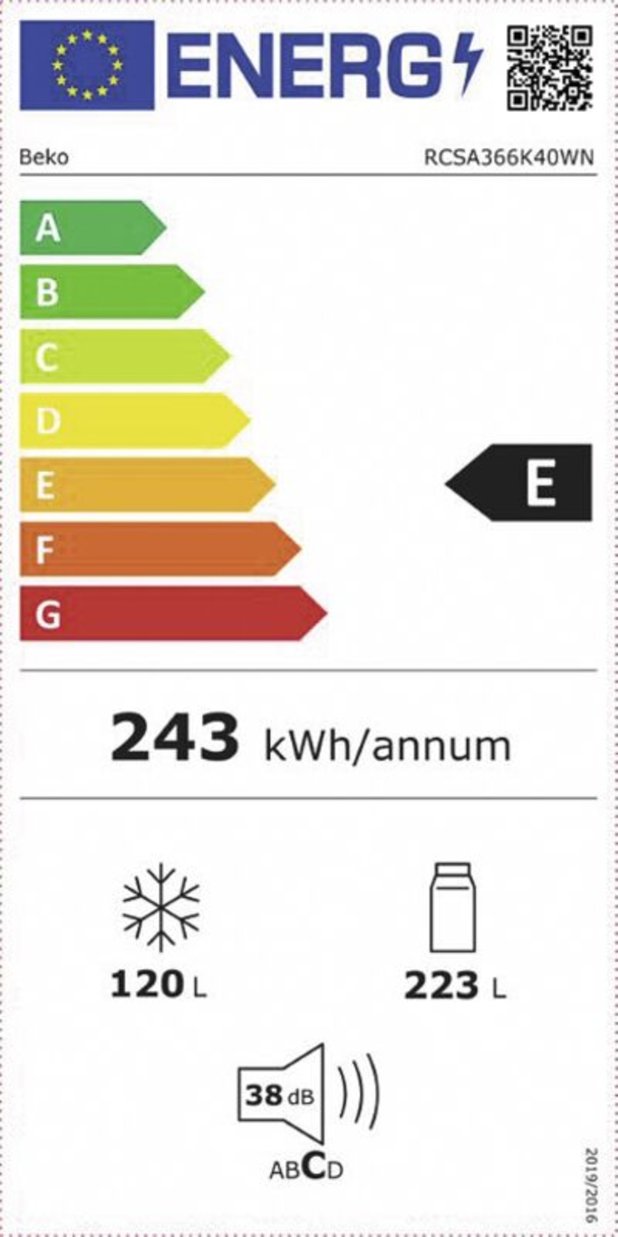 Beko RCSA366K40WN Kühl-Gefrierkombination 343L 185,2 cm hoch, 59,5 cm breit