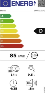 Bosch SMU6ECS57E Unterbau-Einbau Geschirrspüler,60cm, Edelstahl mit Besteckschublade