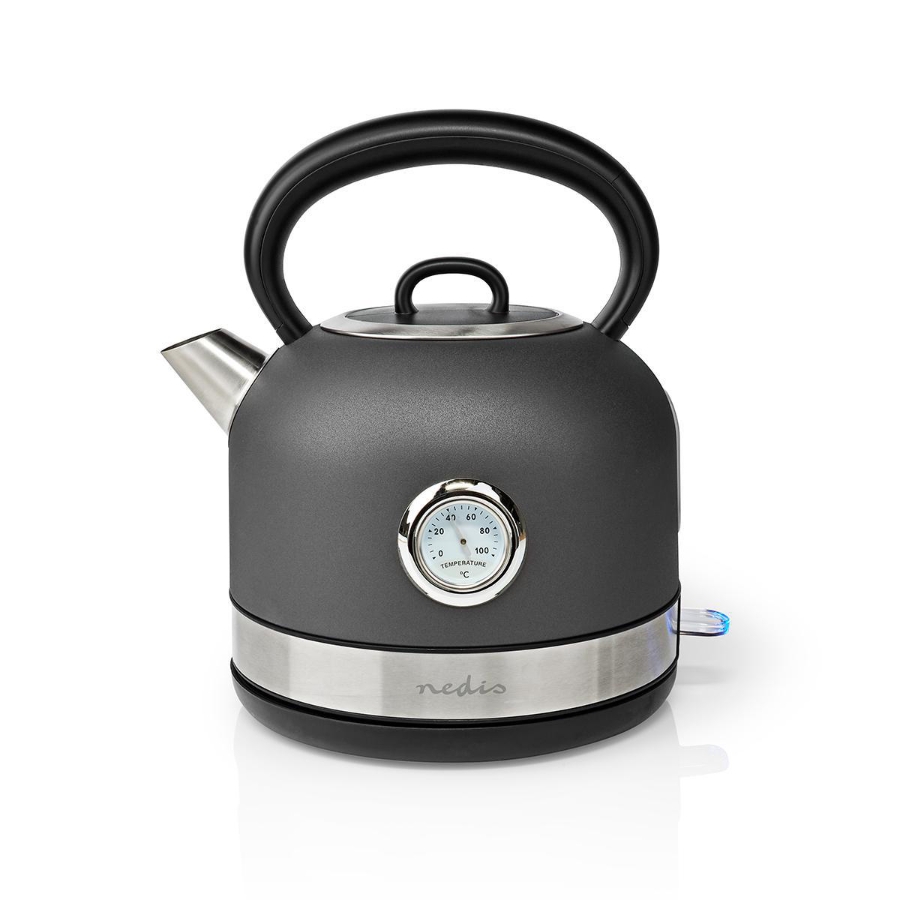 Nedis KAWK310EGY Wasserkocher 1.7 l | Edelstahl | Grau  Temperaturanzeige | Um 360 Grad drehbar