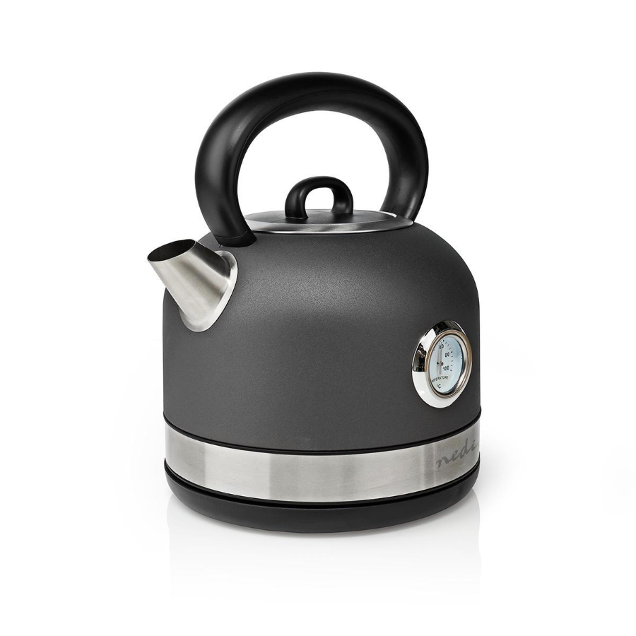 Nedis KAWK310EGY Wasserkocher 1.7 l | Edelstahl | Grau  Temperaturanzeige | Um 360 Grad drehbar